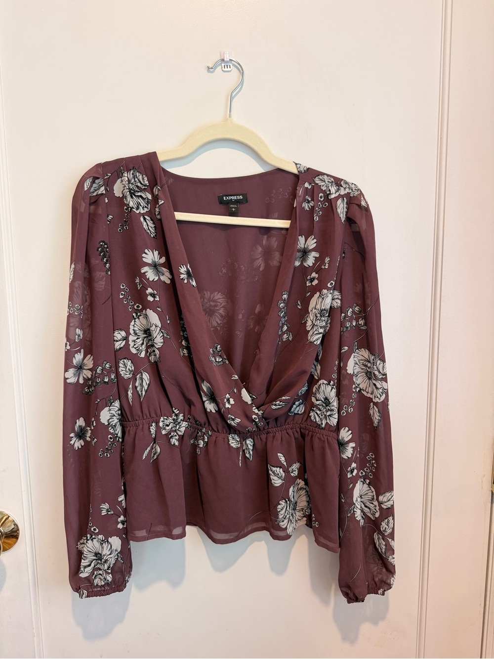 Express Plum Floral Peplum Surplice Blouse